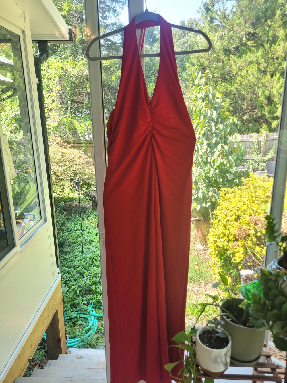 Red Halter Pleated Maxi Dress - Phoebe